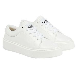 Ganni Sporty Mix Cupsole Faux Leather Sneakers White Preowned-Good Size 39